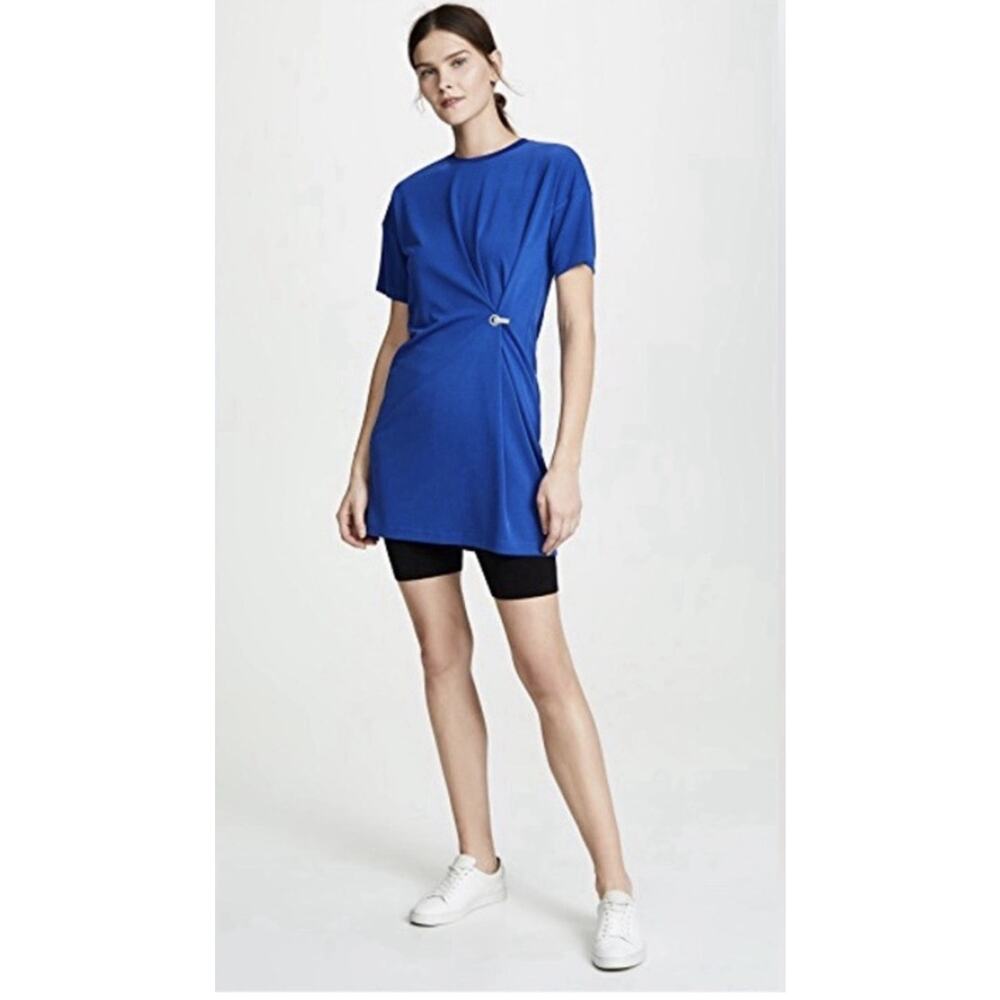Rag & Bone Mitchell Blue Hook Loop Ruched Side Dress Stretch Minimalist Career S